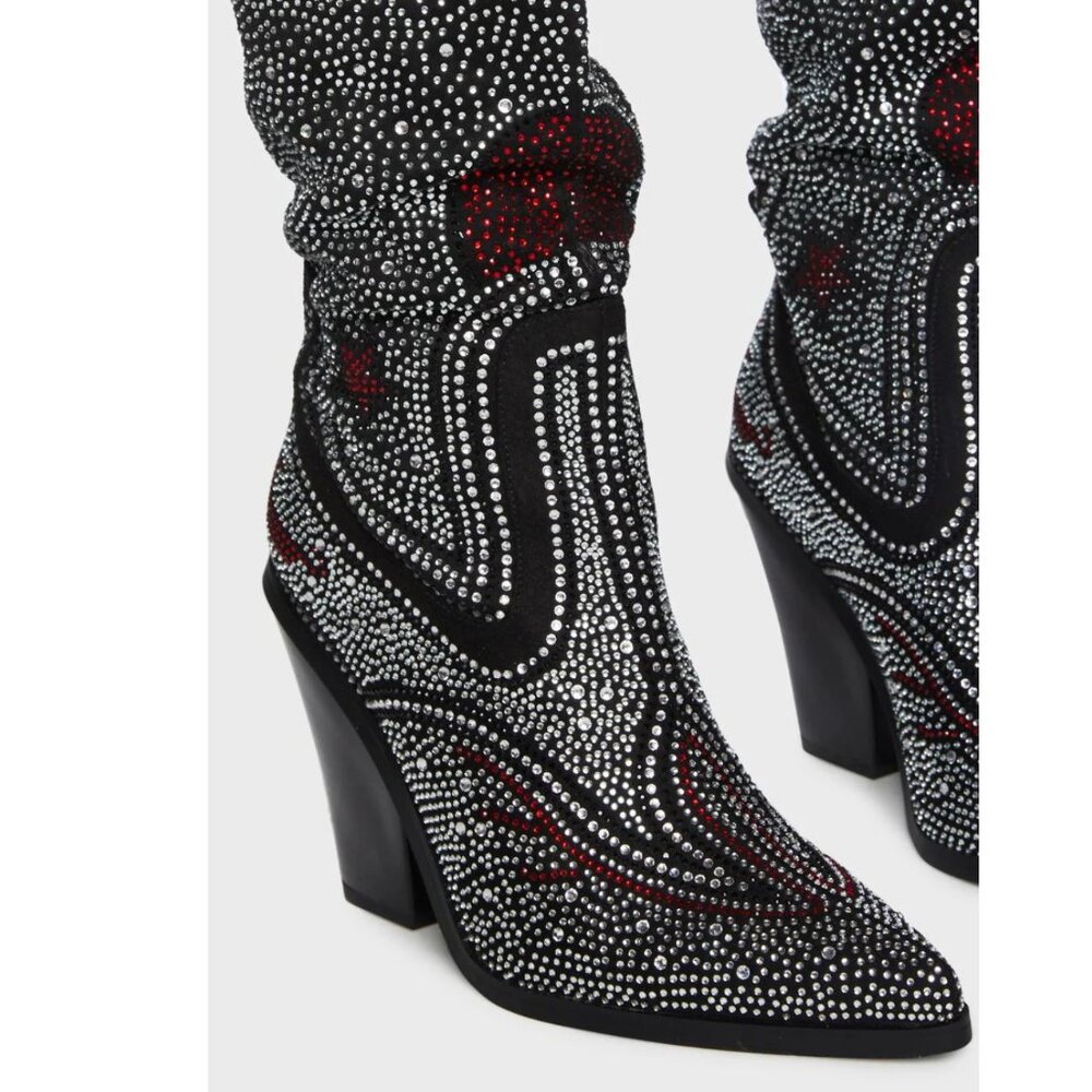 NWOT Azalea Wang Jolee Knee High Rhinestone Cowboy Boots - Picture 3 of 5
